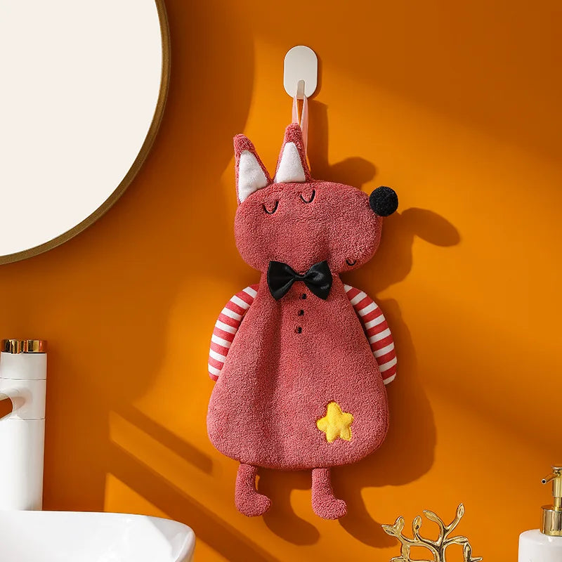 DecorBites™ Kids Coral Velvet Hanging Hand Towel: Soft, Skin-Friendly Kitchen & Bathroom Towel