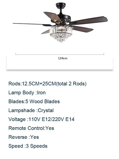 Ventilador de techo DecorBites™ Crystal con luz y control remoto, diseño de lujo de 52 pulgadas