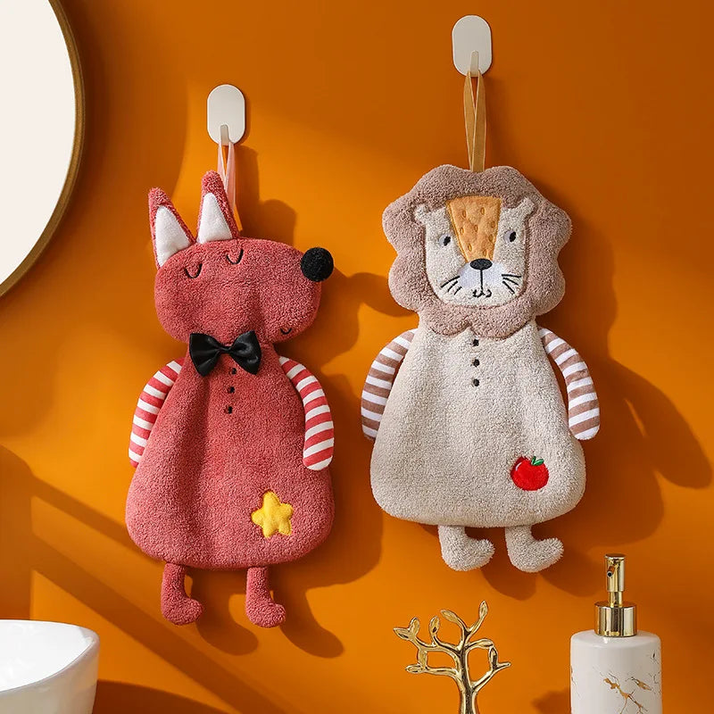 DecorBites™ Kids Coral Velvet Hanging Hand Towel: Soft, Skin-Friendly Kitchen & Bathroom Towel