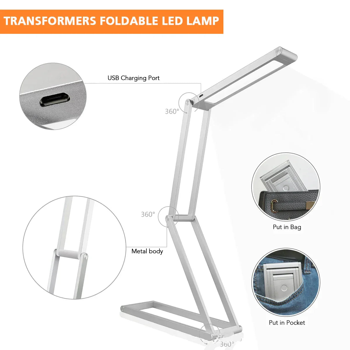 DecorBites™ Dimmable LED Desk Lamp - Portable, Foldable, USB Charging, Energy Saving for Study & Work