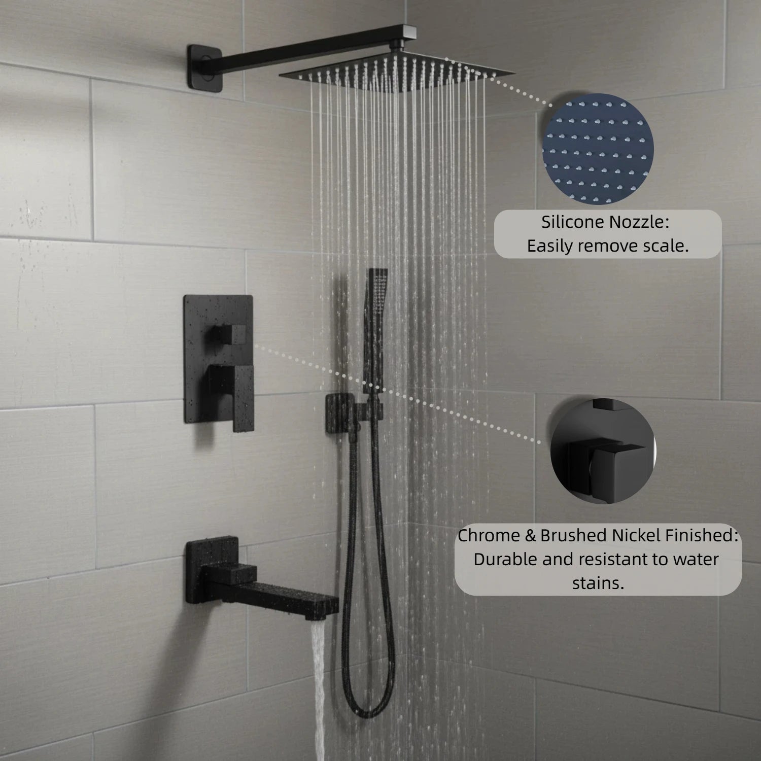 Matte Black Shower System Robust Construction