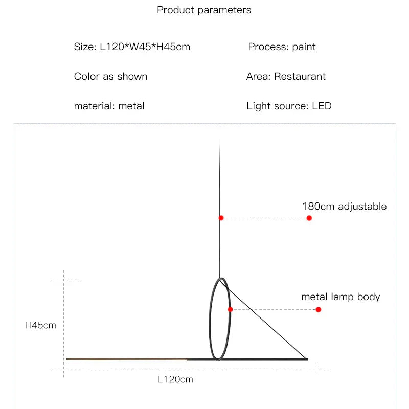 DecorBites™ Art Line LED Chandelier Black Iron Pendant Light for Dining Kitchen Bar