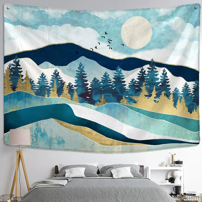 Decobites Geometric Peak Forest Tapestry Wall Hanging Boho Aesthetic Room Decor