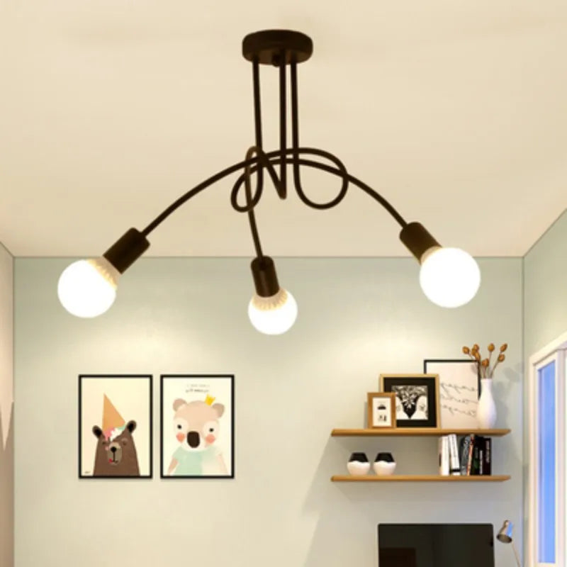 Retro Chandelier Wrought Iron LED Ceiling Lamp Black and White E27 Light Living Room Modern Decoration Home Lighting Fixture