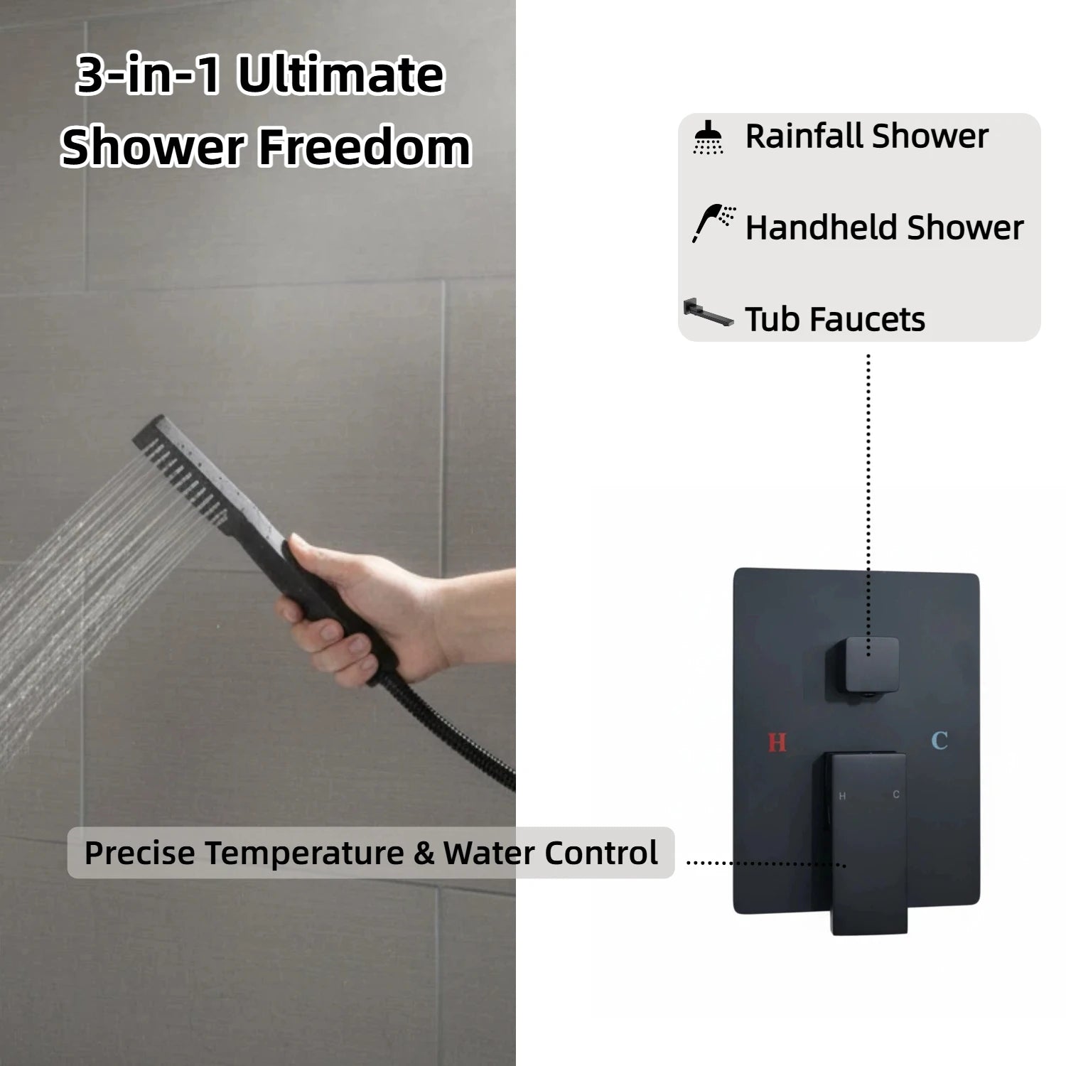Matte Black Shower System Robust Construction
