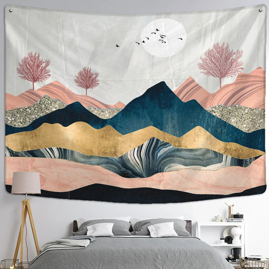 Decobites Geometric Peak Forest Tapestry Wall Hanging Boho Aesthetic Room Decor