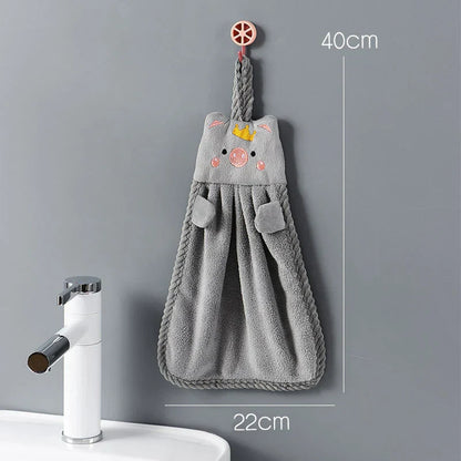 DecorBites™ Cartoon Animal Hand Towel: Soft & Absorbent Coral Velvet Cloth for Home & Kitchen