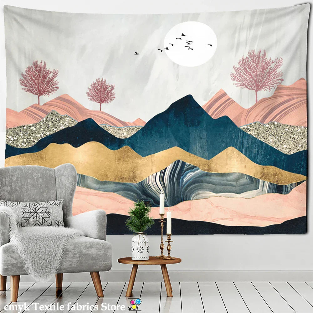 Decobites Geometric Peak Forest Tapestry Wall Hanging Boho Aesthetic Room Decor