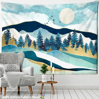 Decobites Geometric Peak Forest Tapestry Wall Hanging Boho Aesthetic Room Decor