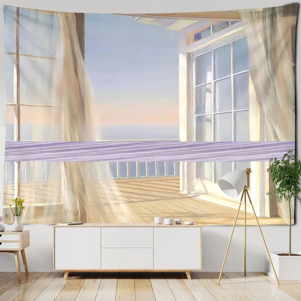 Decobites Seaside Landscape Painting Tapestry Wall Hanging for Bohemian Living Room