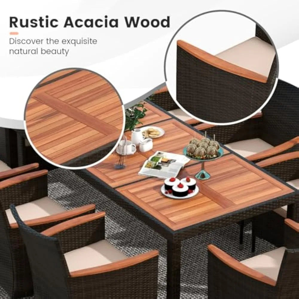 Acacia Wood Rattan Dining Set