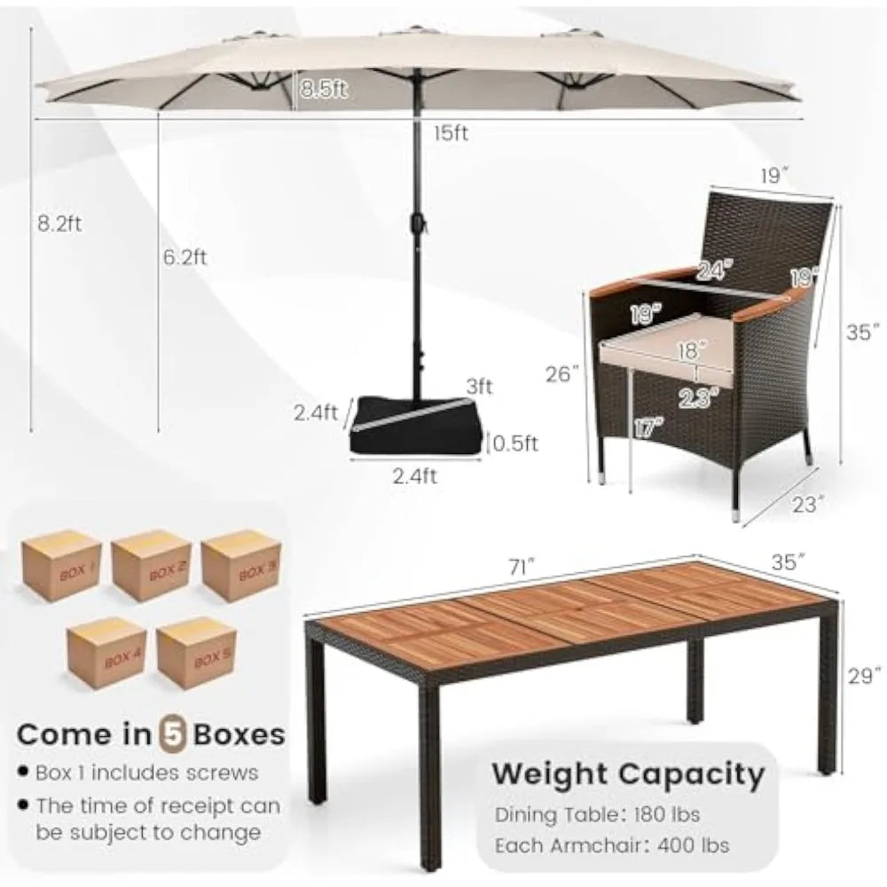 Acacia Wood Rattan Dining Set