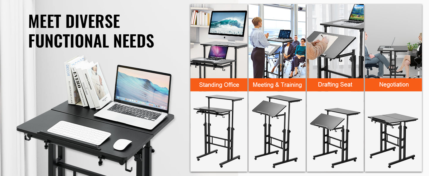 Adjustable Rolling Sit-Stand Desk 24"-45"