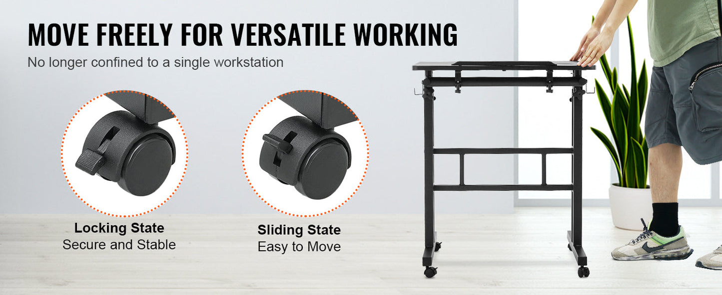 Adjustable Rolling Sit-Stand Desk 24"-45"