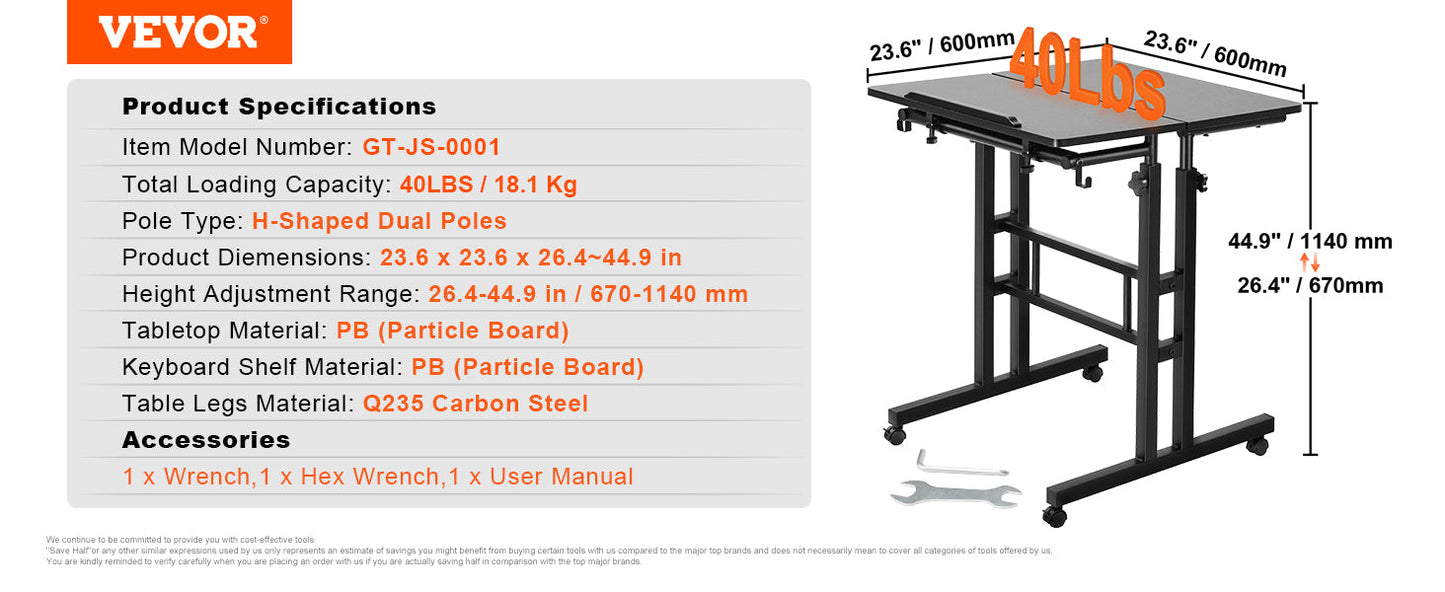 Adjustable Rolling Sit-Stand Desk 24"-45"