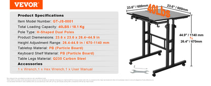 Adjustable Rolling Sit-Stand Desk 24"-45"