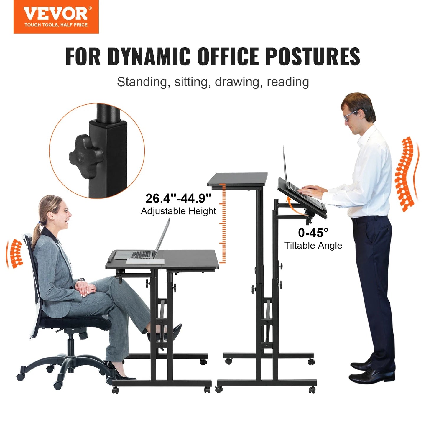 Adjustable Rolling Sit-Stand Desk 24"-45"