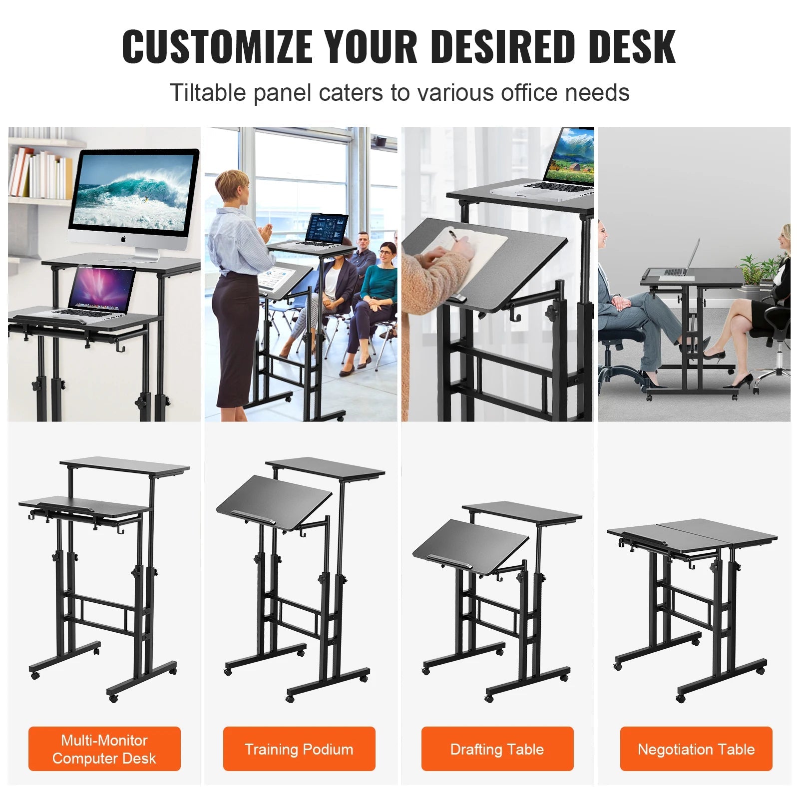 Adjustable Rolling Sit-Stand Desk 24"-45"