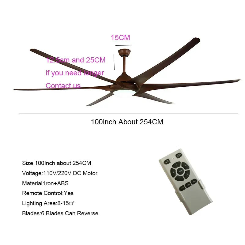 DecorBites™ 100 Inch Large Ceiling Fan with Light and Reversible DC Motor