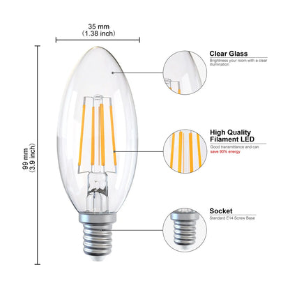 لمبات DecorBites™ LED ذات تأثير اللهب C35، 6.5 واط، 220 فولت، لمبة شمعية قابلة للتعتيم