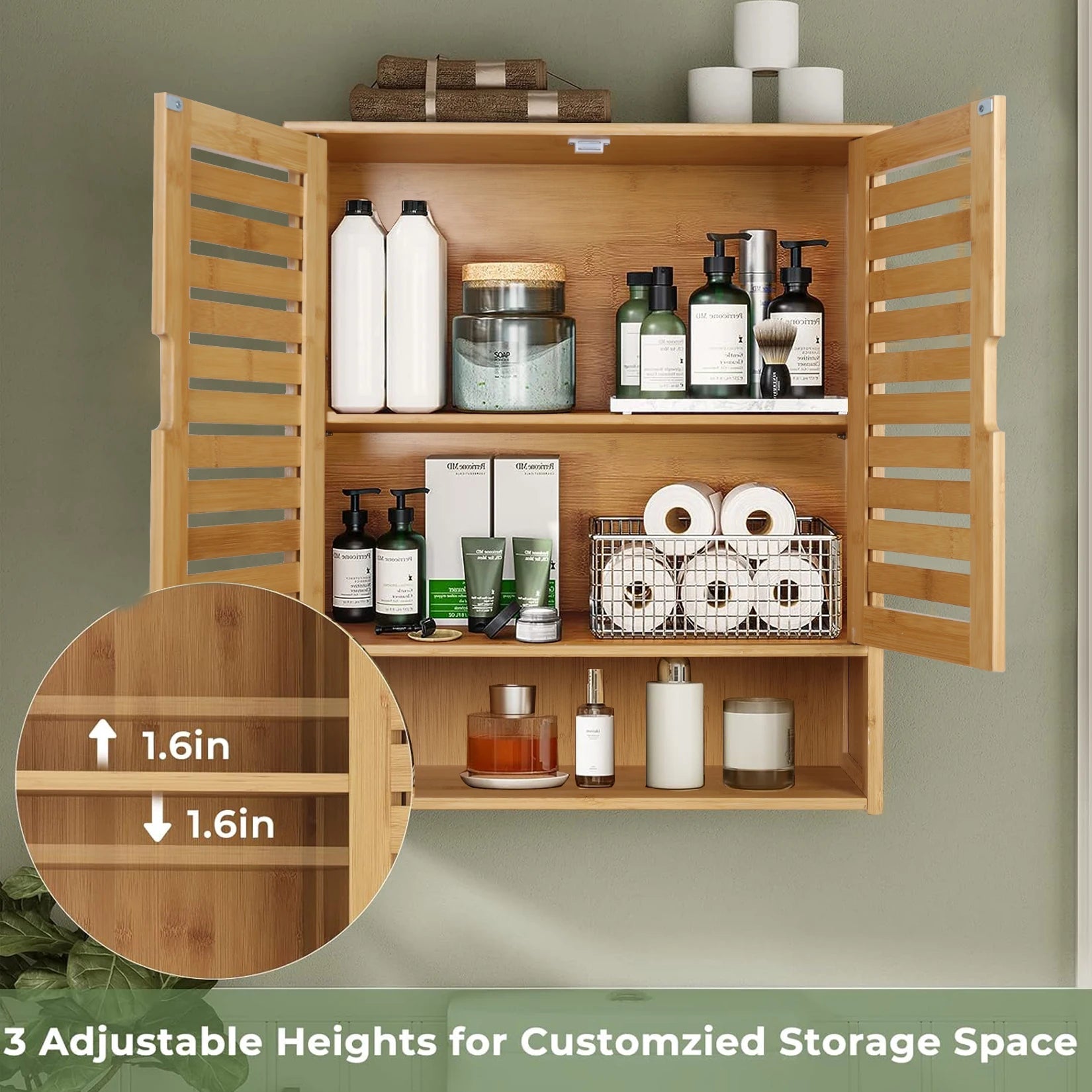 Bamboo Wall-Mounted Bathroom Storage Cabinet