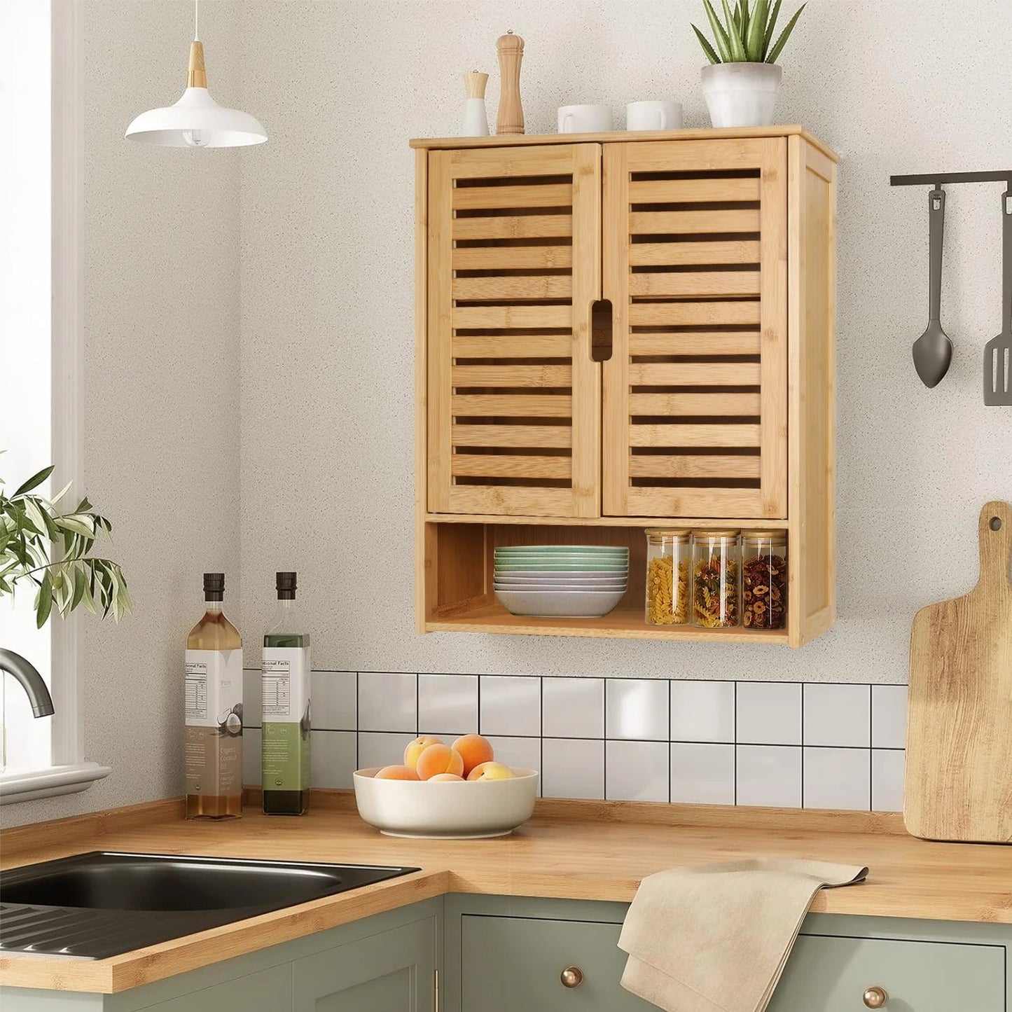 Bamboo Wall-Mounted Bathroom Storage Cabinet