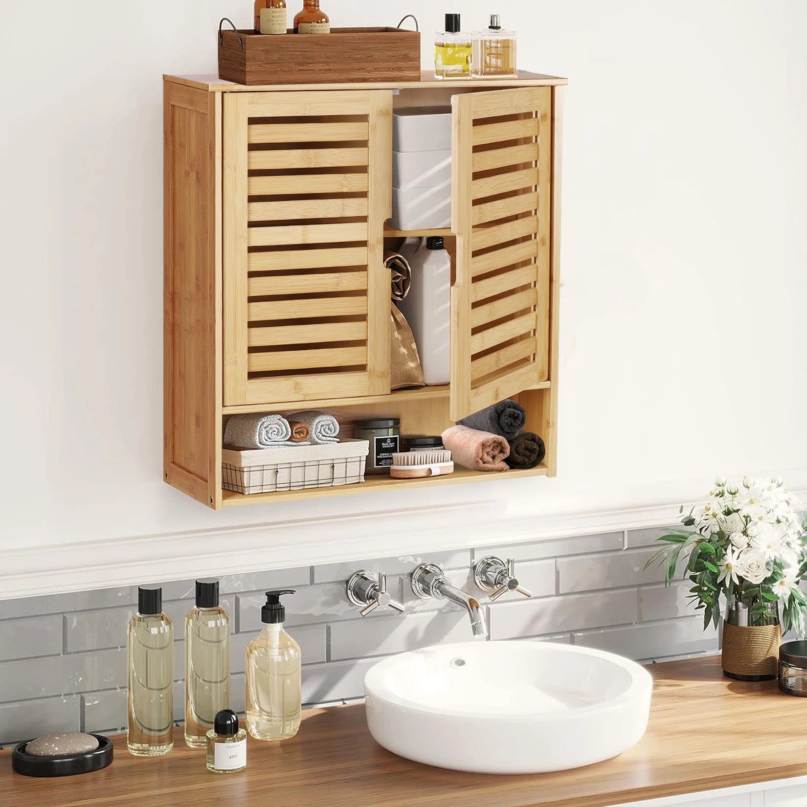 Bamboo Wall-Mounted Bathroom Storage Cabinet