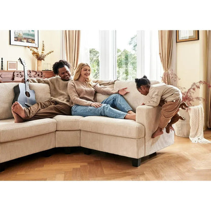 Beige Corduroy U-Shaped Sectional Sofa