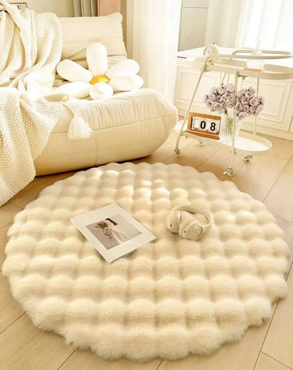 Beige Plush Coral Velvet Round Rug