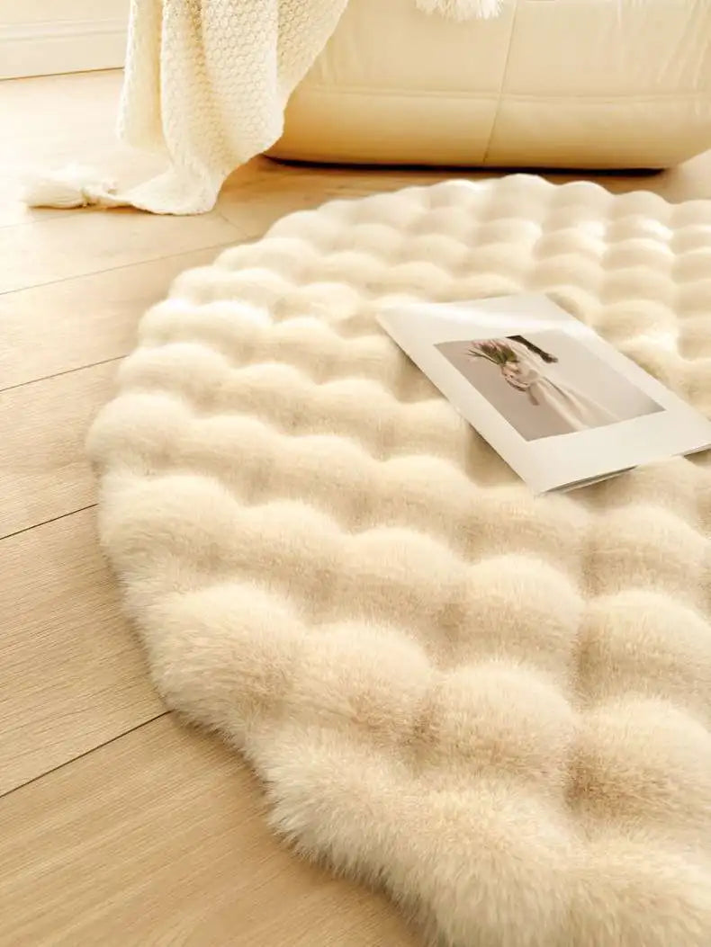 Beige Plush Coral Velvet Round Rug