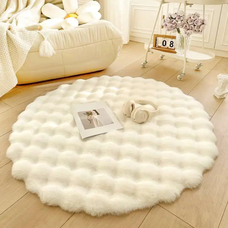 Beige Plush Coral Velvet Round Rug