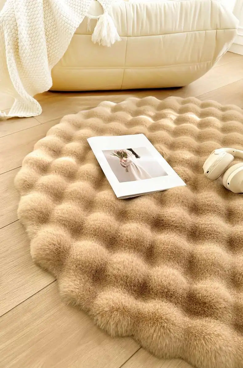 Beige Plush Coral Velvet Round Rug