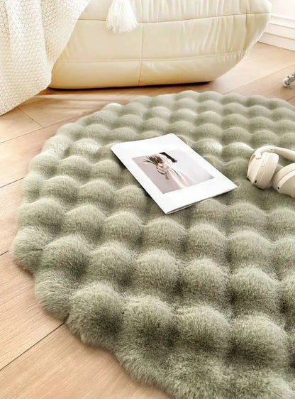 Beige Plush Coral Velvet Round Rug