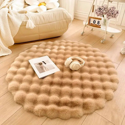 Beige Plush Coral Velvet Round Rug