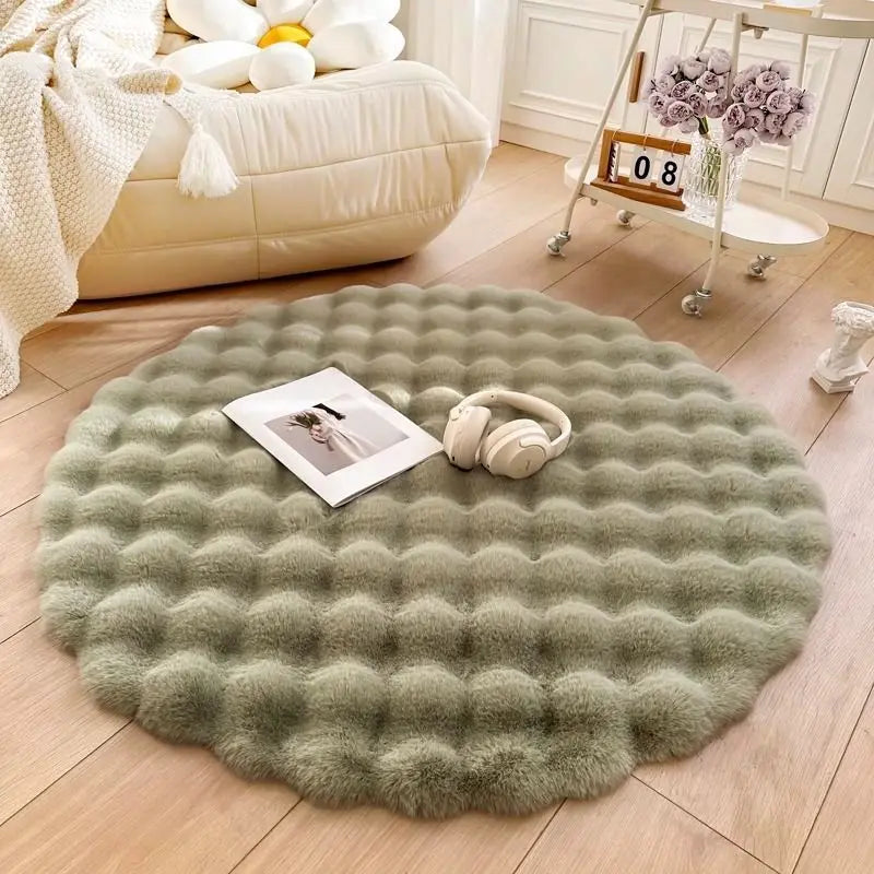 Beige Plush Coral Velvet Round Rug