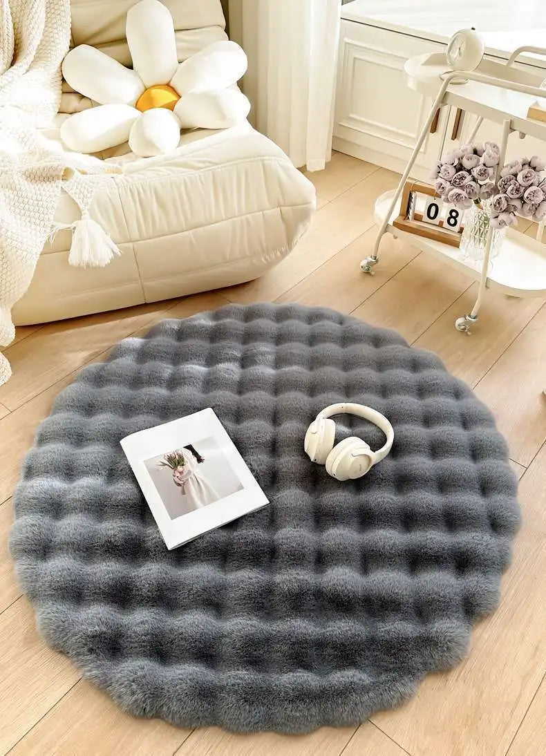 Beige Plush Coral Velvet Round Rug