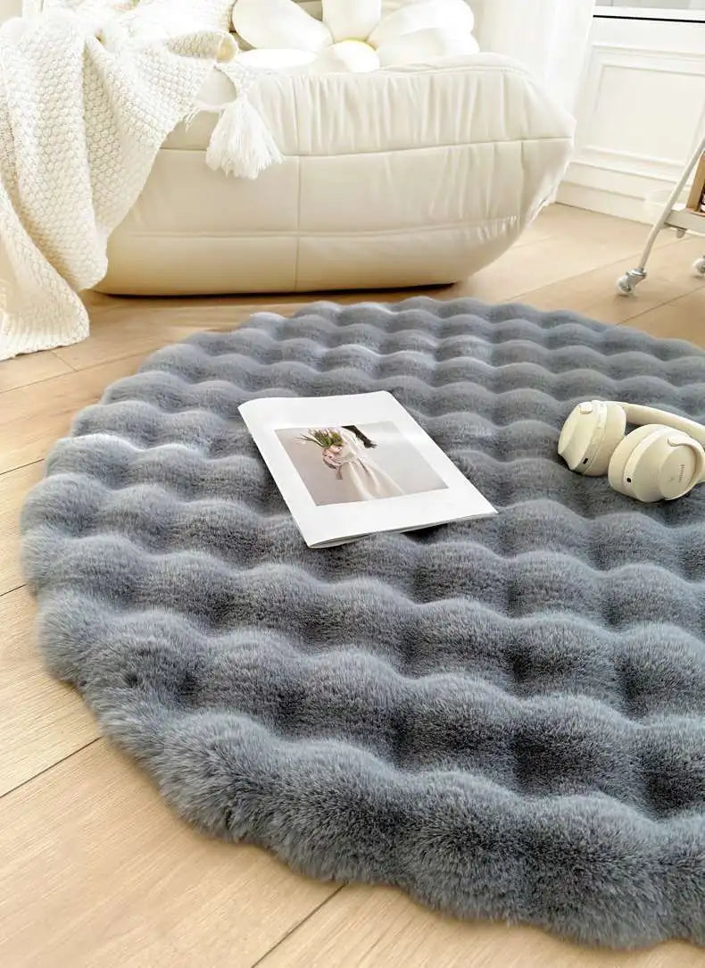 Beige Plush Coral Velvet Round Rug