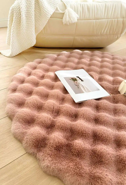 Beige Plush Coral Velvet Round Rug