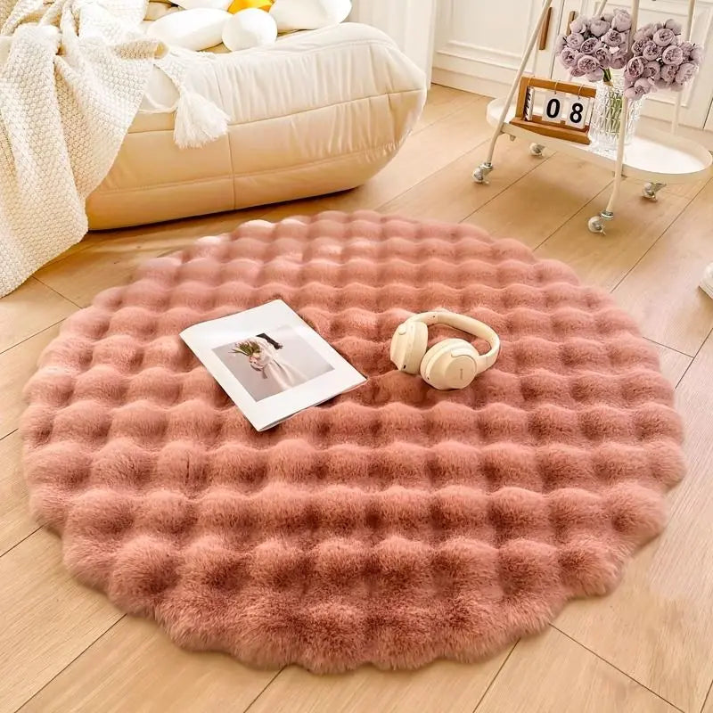 Beige Plush Coral Velvet Round Rug