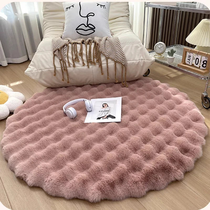 Beige Plush Coral Velvet Round Rug