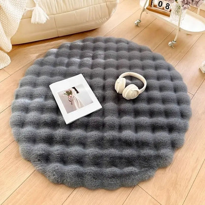 Beige Plush Coral Velvet Round Rug