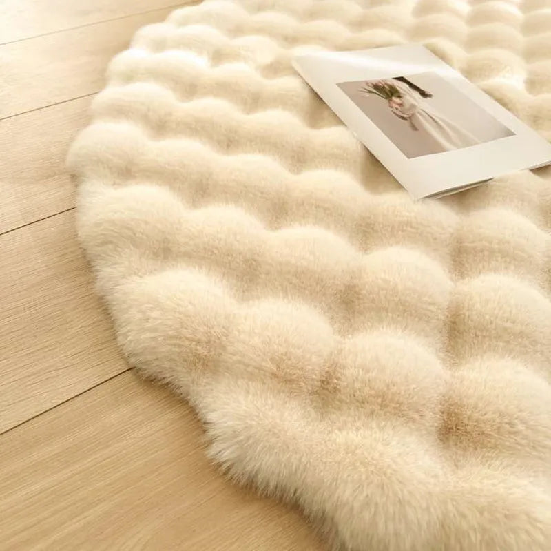 Beige Plush Coral Velvet Round Rug