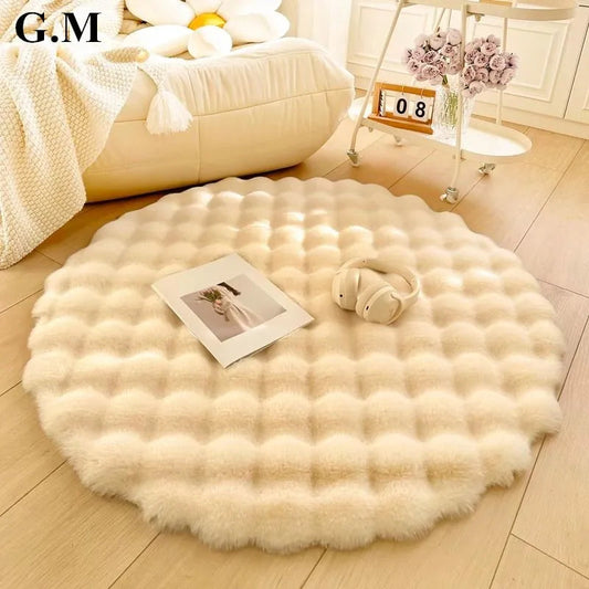 Beige Plush Coral Velvet Round Rug