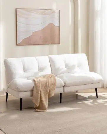 Beige Velvet L-Shaped Sectional Sofa with Ottoman