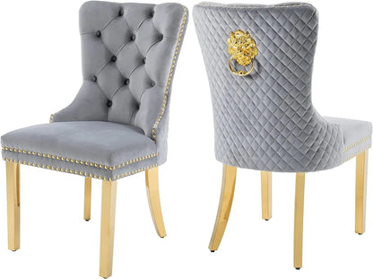 Beige Velvet Tufted Dining Chairs Set