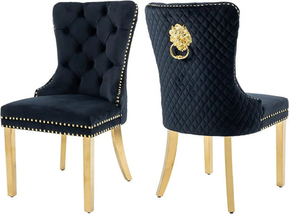 Beige Velvet Tufted Dining Chairs Set