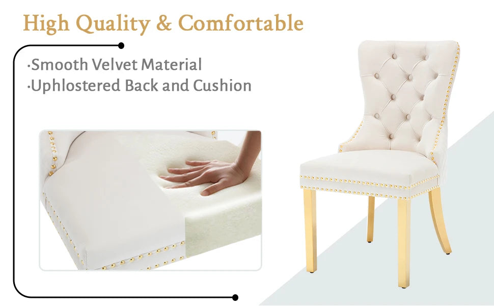 Beige Velvet Tufted Dining Chairs Set