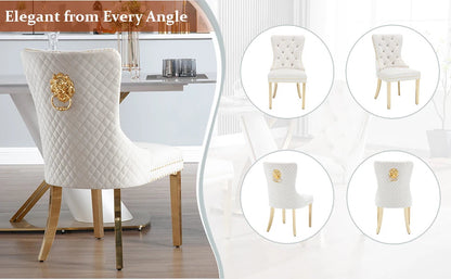 Beige Velvet Tufted Dining Chairs Set