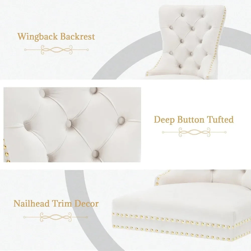 Beige Velvet Tufted Dining Chairs Set