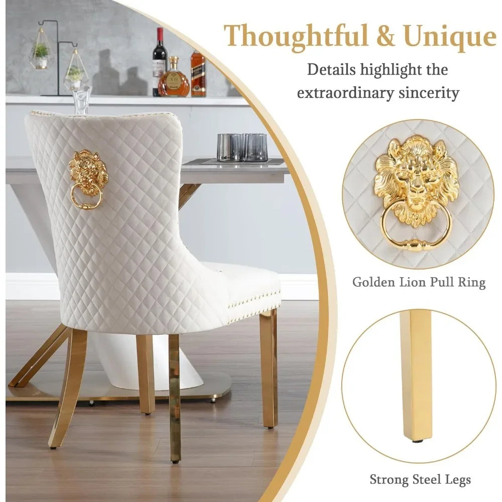 Beige Velvet Tufted Dining Chairs Set